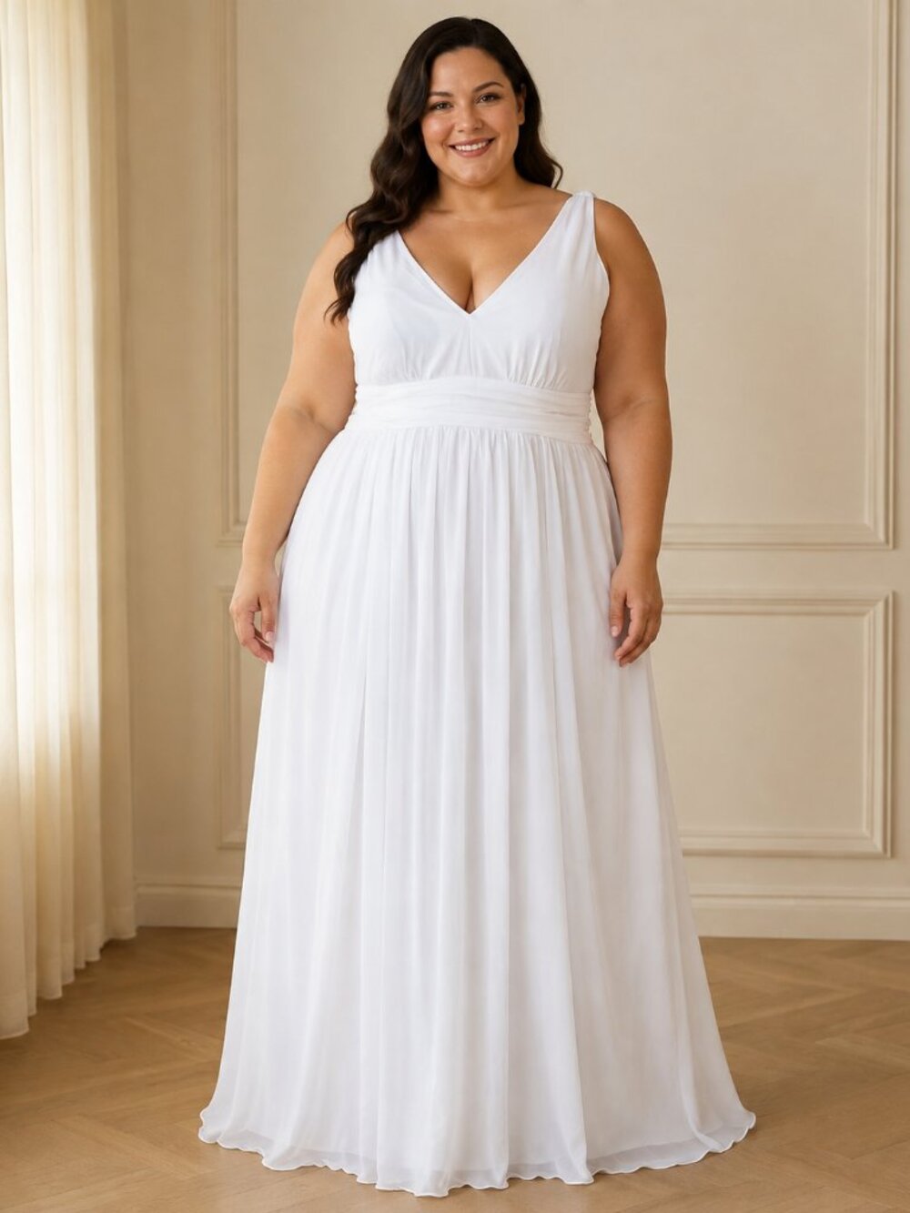 Ever-Pretty 2XL White Chiffon Maxi Dress V Neck Formal Wedding Bridal Gown